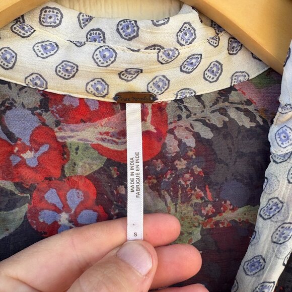 Free People Thunder Canyon Tunic Blouse Women's Small Floral Sheer Boho Cottage - Picture 3 of 11